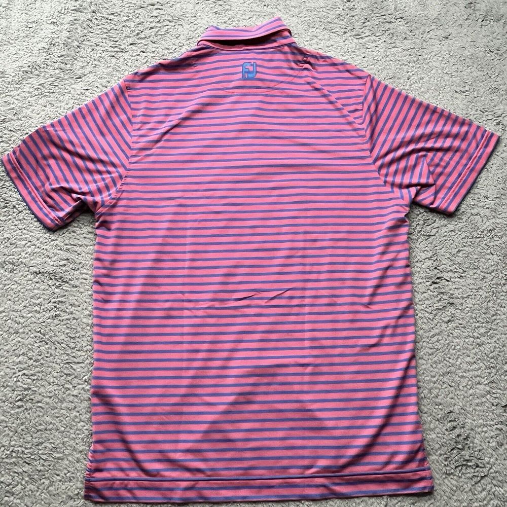 FootJoy Peformance Polo Mens M Stretch Golf Shirt‎ Pink w/ Blue Stripes - Picture 2 of 7